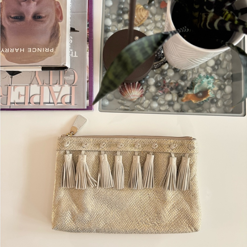 Elaine Turner Beige Tassel Clutch